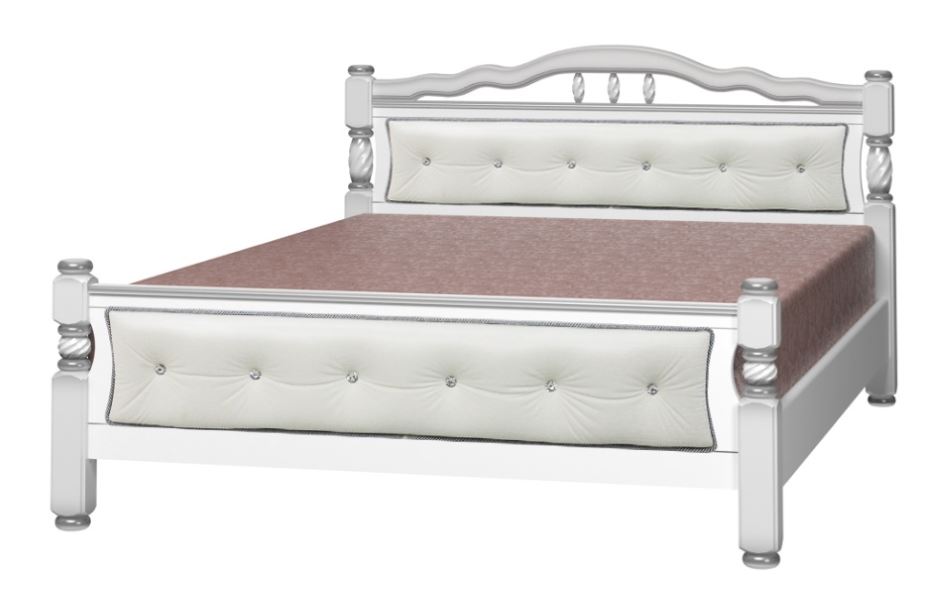 Фото Кровать двуспальная Карина-11 (СМ 140х200) с элементами светлой экокожи, без основания с универсальн от производителя Браво-мебель в Севастополе по цене 22&nbsp;910 ₽