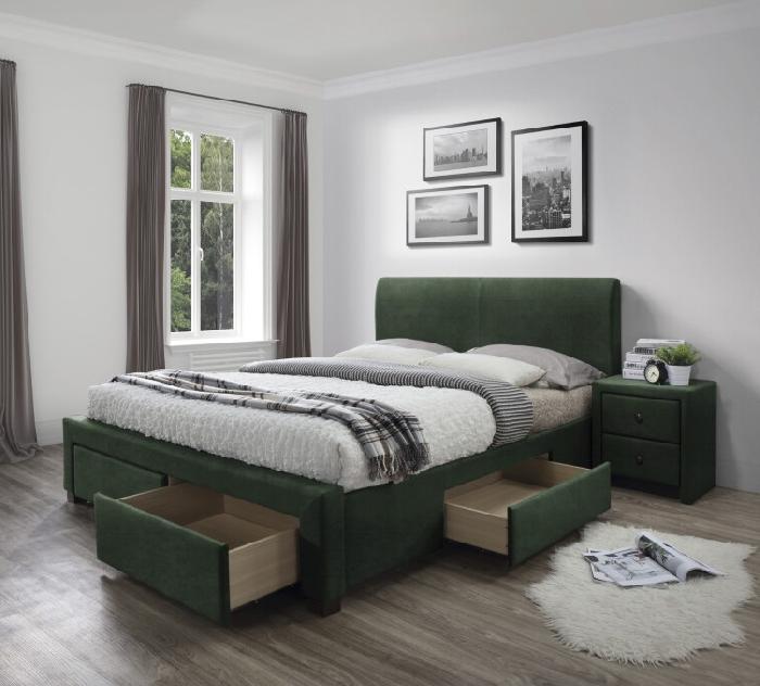 Кровать двуспальная Halmar Modena 3 (СМ 160х200) c ортопедическим основанием ( 160х200 , дерево/ткань , темно-зеленый , без подъемного мех. , ящики в комплекте , без матраса (Halmar ) )