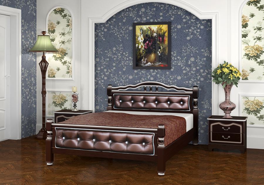 Фото Кровать двуспальная Карина-11 (СМ 160х200) с элементами экокожи, без основания с универсальными царг от производителя Браво-мебель в Севастополе по цене 18 910 ₽