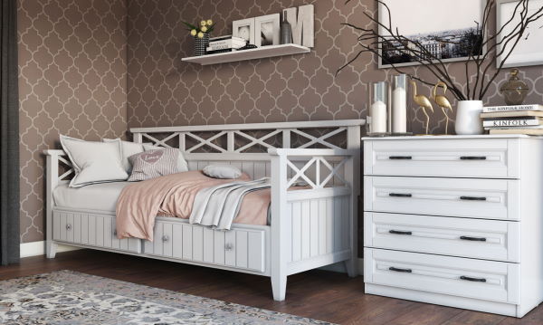 Фото Кровать односпальная Амелия (СМ 80х200) с выдвижными ящиками, без основания с универсальными царгами от производителя Браво-мебель в Севастополе по цене 29&nbsp;730 ₽